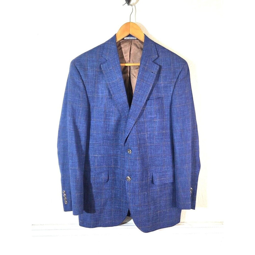 Jack Victor 40R Loro Piana Summertime Blue Plaid Sport Coat Wool Silk Linen